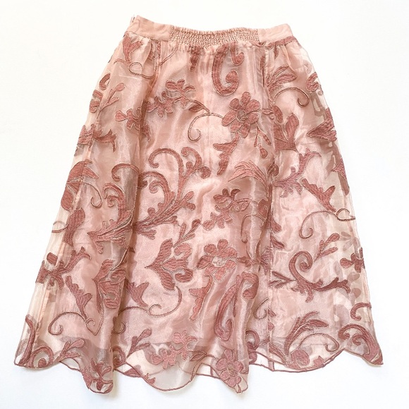 Anthropologie Pink Embroidered Midi Skirt - Picture 7 of 7